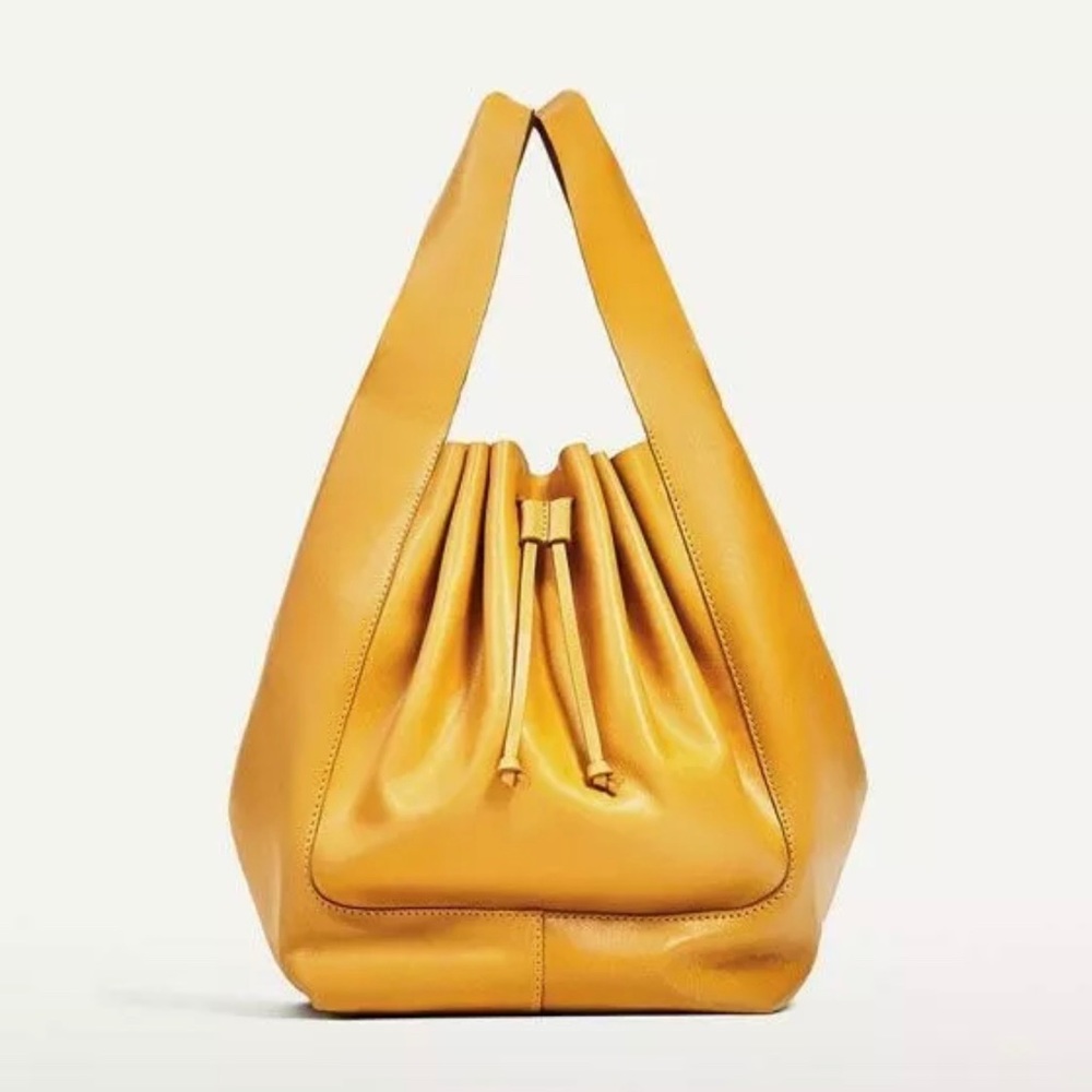NWT Zara soft leather mustard color bucket bag.